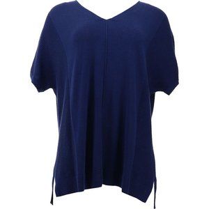 NWT ISAAC MIZRAHI TEXTURED STITCH DOLMAN PULL-OVER SWEATER NAVY XXS